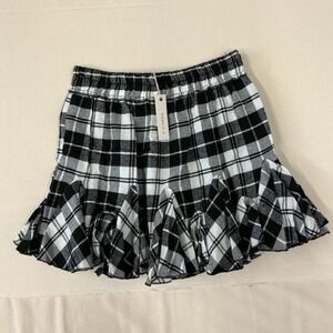 Plaid Ruffle Hem Skirt - Black & White